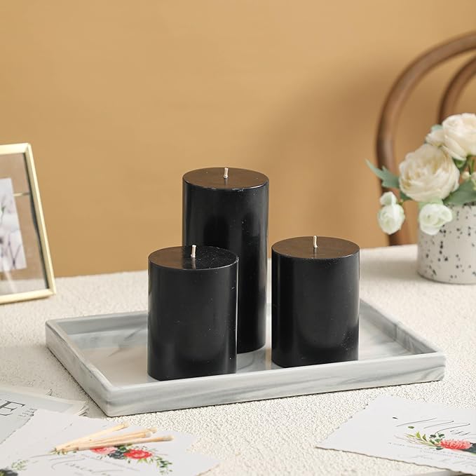 3x6 Inch Black Pillar Candles Set of 3 - Decorative Unscented Pillar Candle, Long Burning Dripless Candle for Home Table Decor, Smokeless Large Pillar Candles for Wedding, Dinner, Halloween Decor