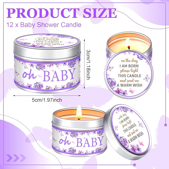 Funtery 12 Pcs Baby Shower Party Favors for Guests Baby Shower Candles Lavender Scented Candle Rustic Tealights Candles Gender Reveal Return Gifts(Rose)