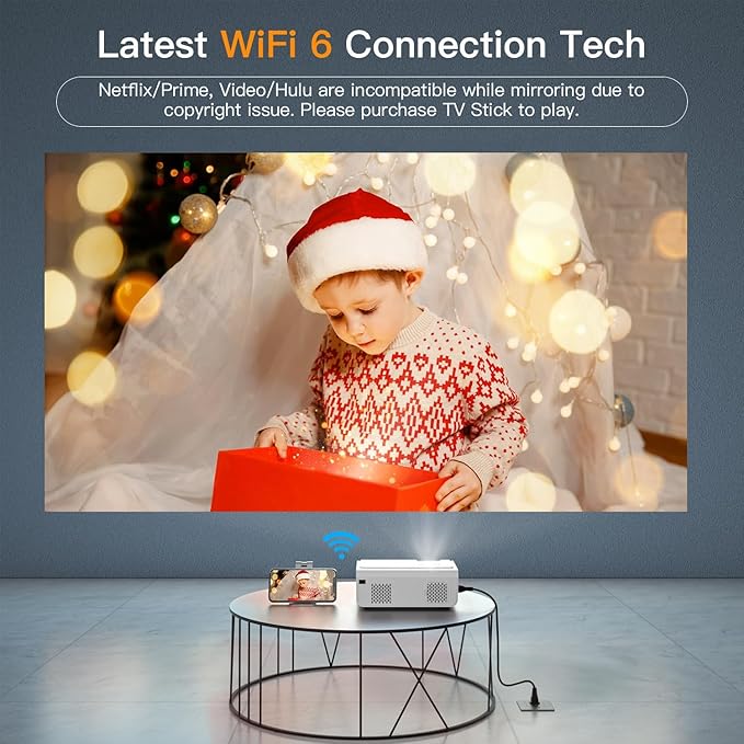 【Electric Focus & Native 1080P】3.07'' Projector with WiFi and Bluetooth, Electric Keystone Portable Outdoor Projector, VOPLLS 4K Support Home Movie Projector