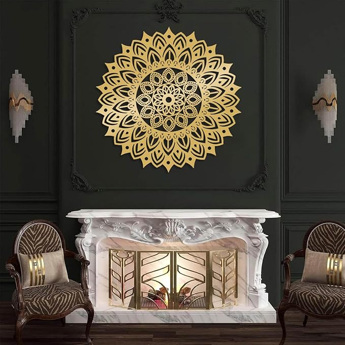 Metal Mandala Wall Decor, Metal Mandala Lotus Flower Wall Art, Flowers of Life Art, Lotus Flower Wall Hanging, Yoga Decor, Living Room Wall Hanging (Gold, 19"x19"|47x47cm)