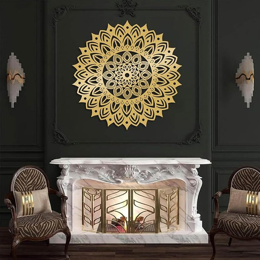 Metal Mandala Wall Decor, Metal Mandala Lotus Flower Wall Art, Flowers of Life Art, Lotus Flower Wall Hanging, Yoga Decor, Living Room Wall Hanging (Gold, 39"x39"|100x100cm)
