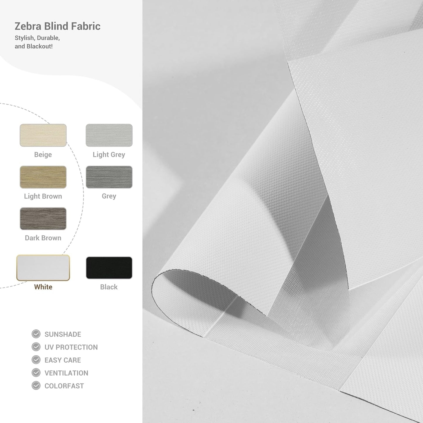 Cordless Zebra Blinds for Windows, Blackout Interior Blinds,Easy to Install,UV Protection,for Offices and Home,Custom Roller Shades, Solid White, 27" W x 72" H