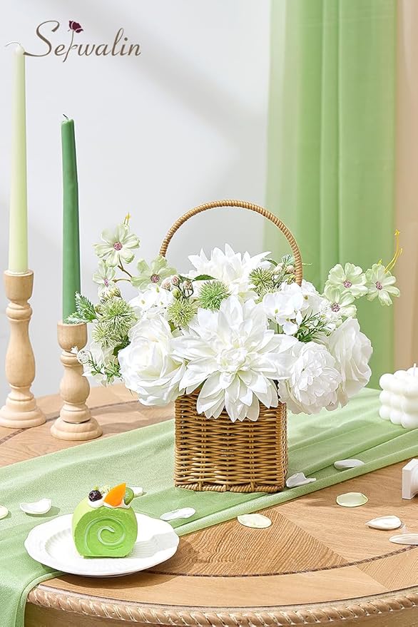 Serwalin Artificial White Flowers, Silk Fake Flowers for DIY Wedding Bouquets Cake Flower, Table Centerpieces Baby Shower Birthday Party Home Decorations