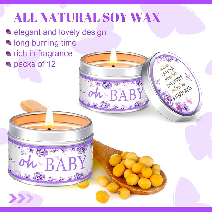Funtery 12 Pcs Baby Shower Party Favors for Guests Baby Shower Candles Lavender Scented Candle Rustic Tealights Candles Gender Reveal Return Gifts(Rose)