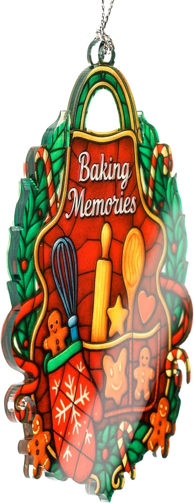 Baking Ornament – Christmas Kitchen Decor – Holiday Baking Gift - Baker Card Xmas Gift – Suncatcher Effect Stained Glass Window – Car Hanging