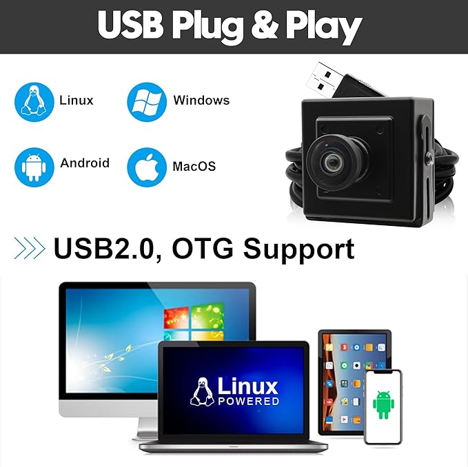 SVPRO 5MP 30FPS USB Camera IMX335 Sensor Fisheye Webcam for 3D Printer, Laser Engraver, Machine Vision, Industrial Camera, Security Monitoring(M12 Lens, USB Plug & Play for Windows/Mac/Linux/Android)