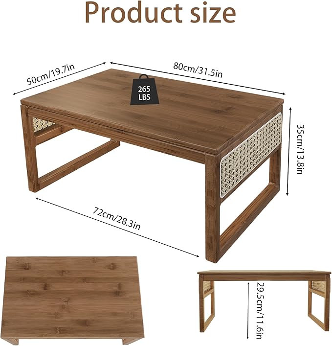 Japanese Floor Coffee Table,Bamboo Low Table for Sitting,Japanese TeaTable for Tatami Living Room Bay Window Meditation (Brown Color)