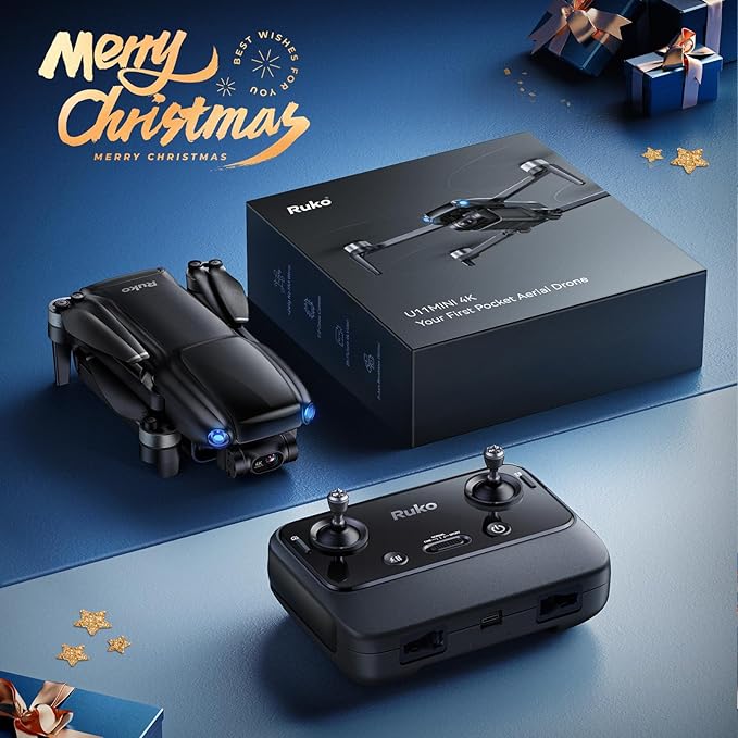 Ruko U11MINI 4K, Under 249g Pocket Drone with Camera for Adults 8K Photo 4K/30fps Video, 3-Axis Gimbal ElS, 20000ft FPV Digital Transmission, FAA- Exempt (32-Min Flight)