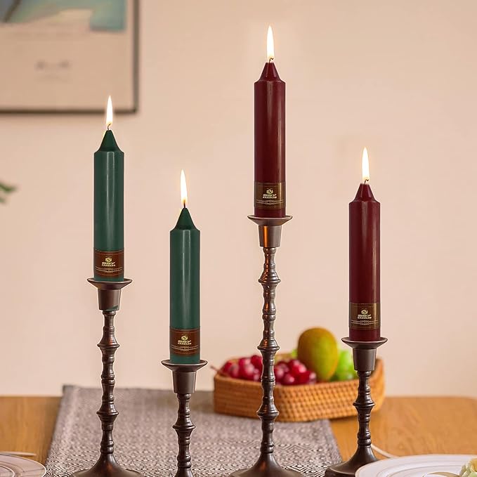 7 Inch Taper Candles Candle Sticks Handmade Unscented Set of 4 Smokeless Long Burning Dripless Tapered Candle for Christmas Home Decoration(Red Green)
