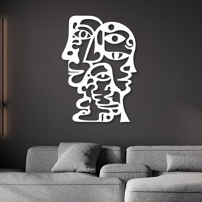 huefoam Abstract Face Metal Wall Art, Picasso Faces Metal Wall Art, Abstract Wall Decor for Living Room, Bedroom, Dining Room (White, 31"×22"/80×56cm, metal art wall decor)