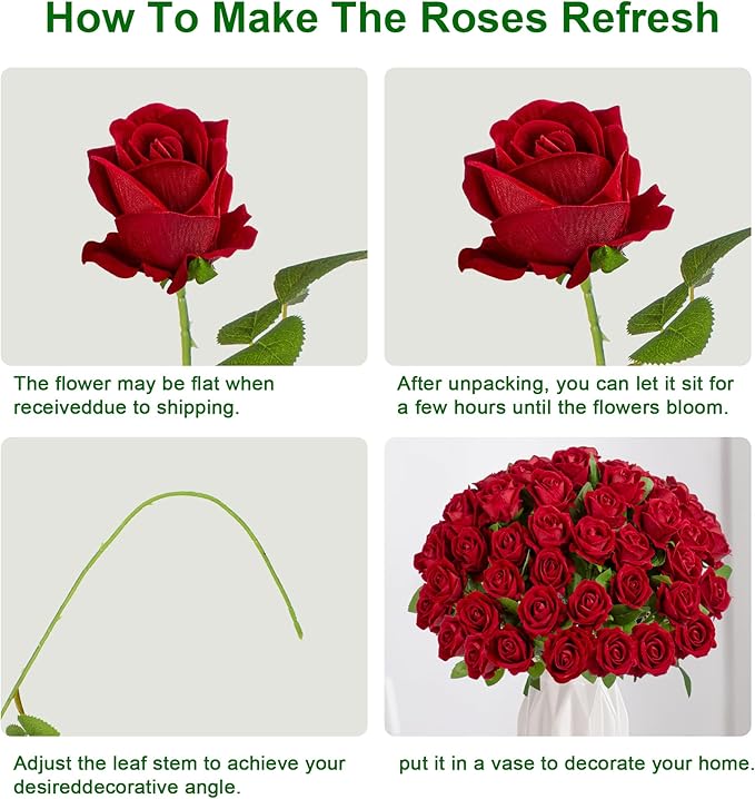 19.6" Artificial Flowers Roses Touch Fake Rose Bouquet Flower Stem for Wedding Centerpieces DIY Wreath Home Decorations Silk Roses Mothers Party Fake Outdoor Flowers Decor(50PCS Red)