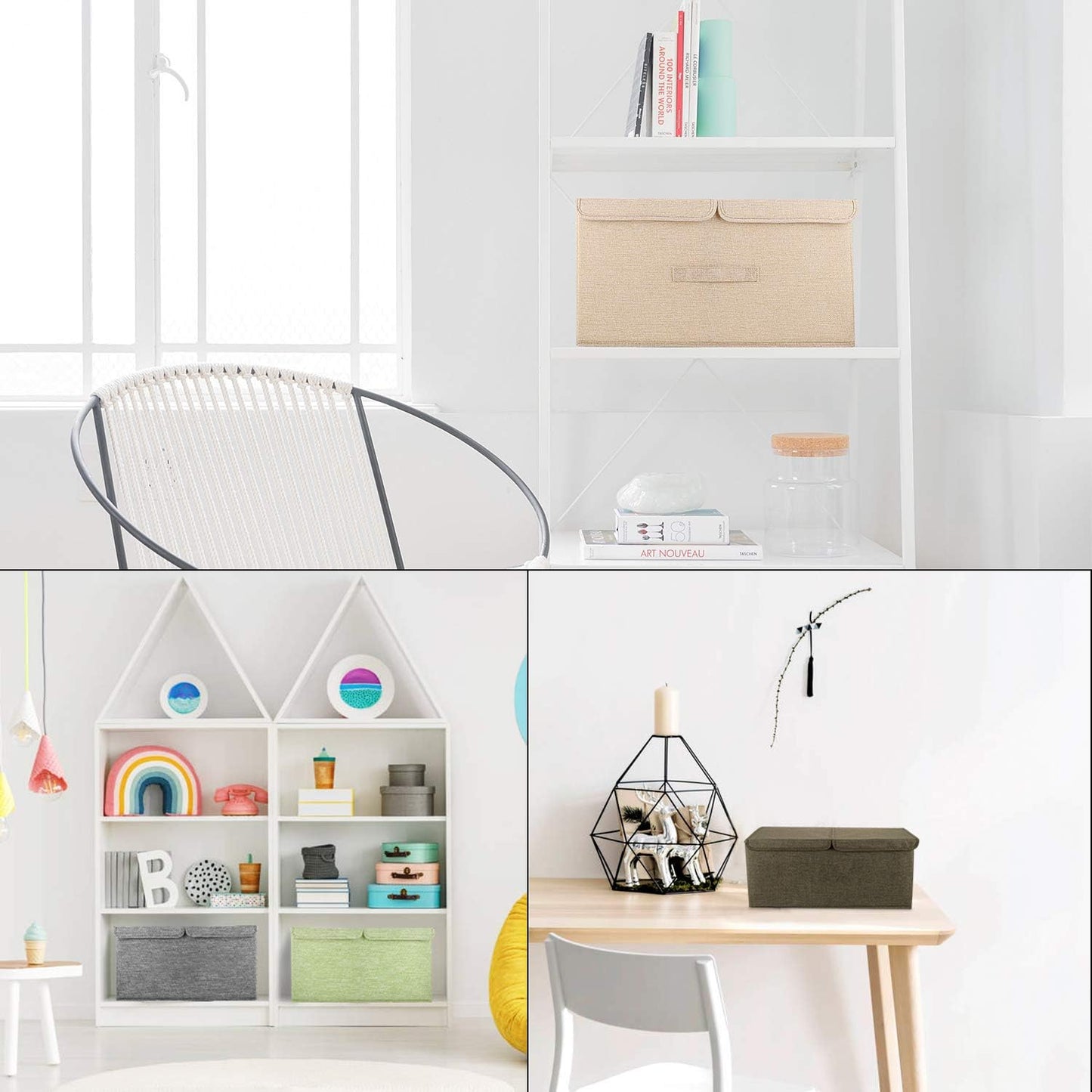 2 Pack Storage Boxes with Lids and Handles, Collapsible Linen Storage Bins Organizer Containers Baskets Cube with Removable Divider for Home Bedroom Closet Office (Coffee, Small)