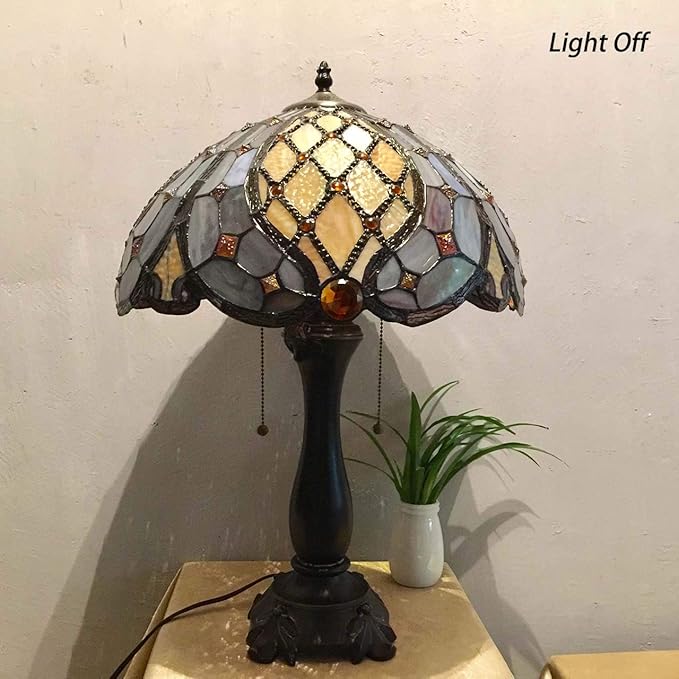 Bieye L10818 Baroque Tiffany Style Stained Glass Table Lamp, Antique Lamp Base for Living Room Bedside Home Decoration, 16 x 24 inches