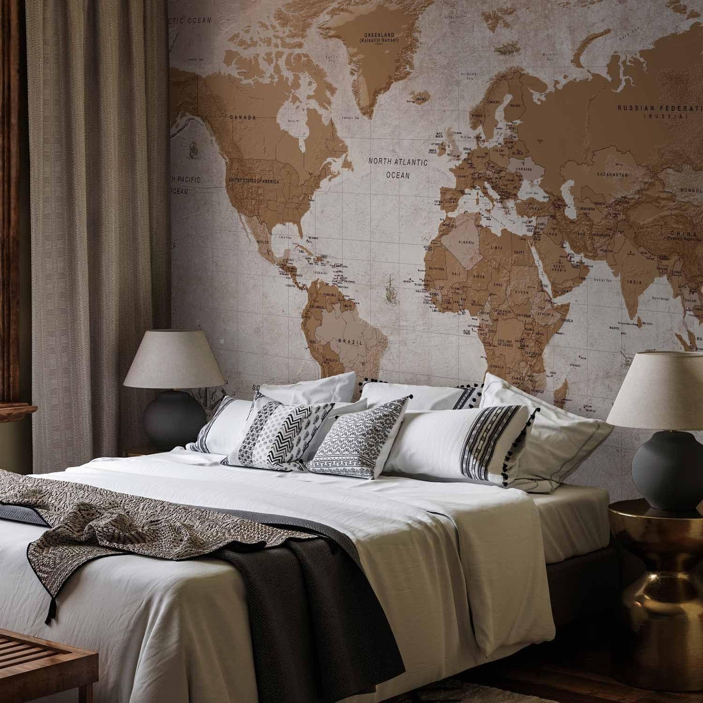 artgeist Premium Wall Mural World Map 98x69 in - XXL Non-Woven Wallpaper Fleece Wall Decor Photo Print Picture Image Design Home Map of The World k-A-0108-a-a