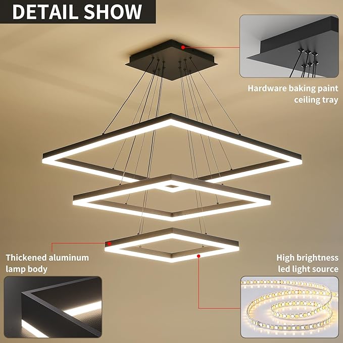 Ceiling Chandelierst, with Remote Control Dimmable 3 Color Mode & Brightness (Warm & Cool & Neutral Light) Ceiling Chandelier, Acrylic Anti-Flicker Dining Light Fixture for Kitchen