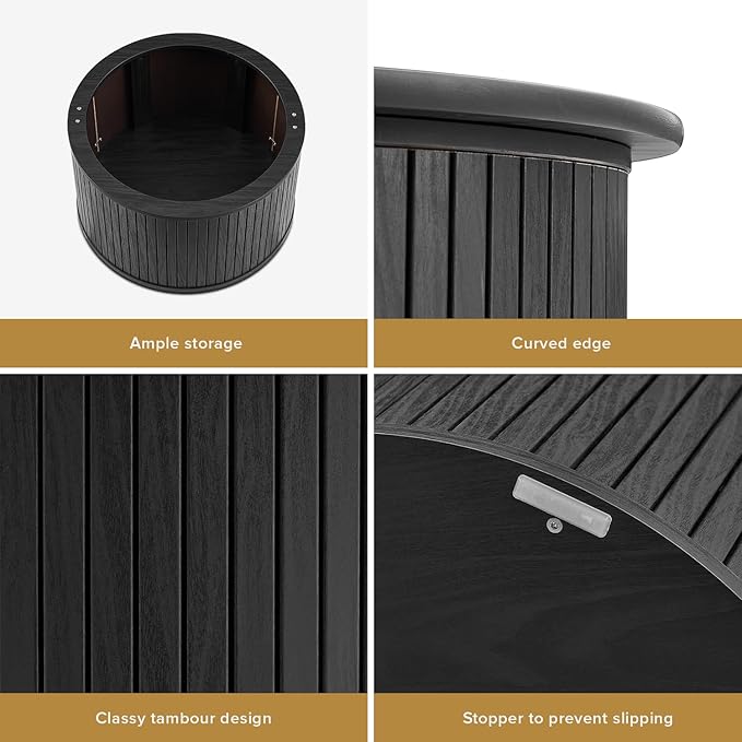 mopio Quin Collection: The Epitome of Mid-Century Modern Furniture. Complete with Rounded Table top Edge, and Tambour Design (Black, Round)