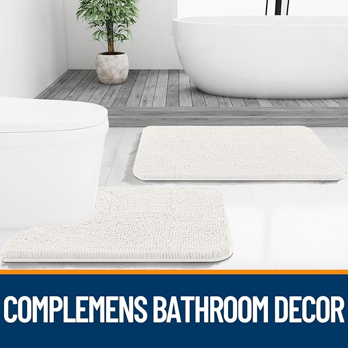 OLANLY Bathroom Rugs 34x21, Extra Soft Absorbent Chenille Bath Rugs, Rubber Backing Quick Dry, Machine Washable Bath Mats for Bathroom Floor, Tub and Shower, Home Decor Accessories, Ivory