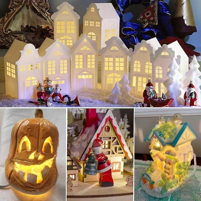 KGC 4 Pack Accessory Cord with C7 LED Light Bulb, 6 Ft Indoor Blow Mold Light Cord with Plugs for Halloween Pumpkins Christmas Village Houses and Craft Projects Decoration.