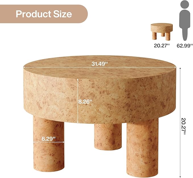 Tribesigns 31.5-Inch Round Coffee Table for Living Room, Modern Circle Center Cocktail Tea Table with Burl Texture & Sturdy Legs, for Home Apartment Small Space