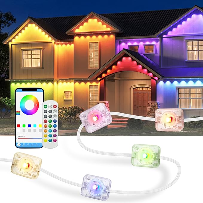 Permanent Outdoor Lights for House, 150FT Smart RGB Outdoor Lights with Remote APP Control, DIY LED Scenes Modes for Christmas, House Roof Decor,Party