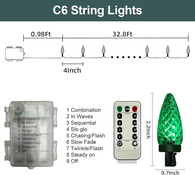 Anycosy Christmas Lights C6, 32.8 Ft 100 LEDs Strawberry Battery Operated Strings Lights 8 Modes & Timer for Xmas Tree Garland Garden Patio Indoor Outdoor Christmas Decorations