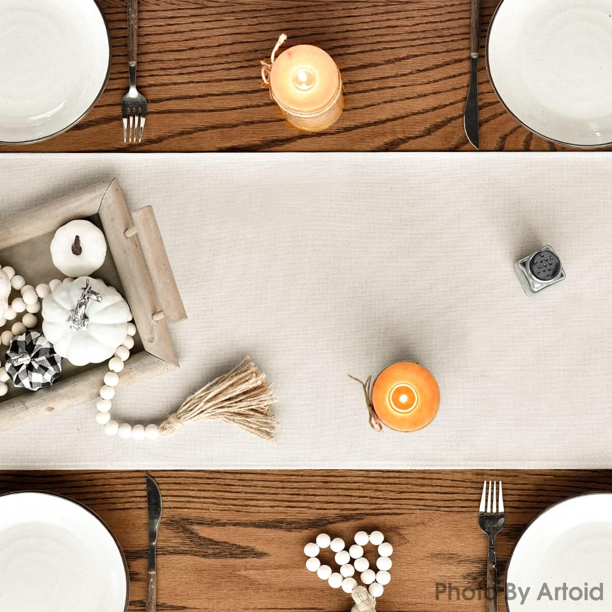 Artoid Mode Hello Pumpkin Flowers Leaves Thanksgiving Table Runner, Seasonal Fall Harvest Vintage Kitchen Dining Table Decoration for Indoor Outdoor Home Party Decor 13 x 36 Inch