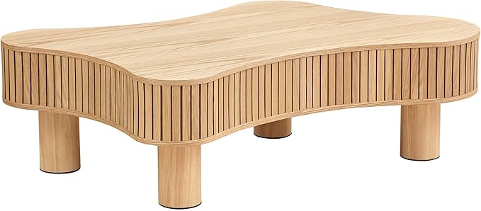 WILLIAMSPACE 42.52" Wooden Coffee Table, Modern Luxury Handcraft Wood Circle Drum Coffee Table for Living Room, Accent Center Table Side Table with Solid Wood Leg for Apartment (Natural)