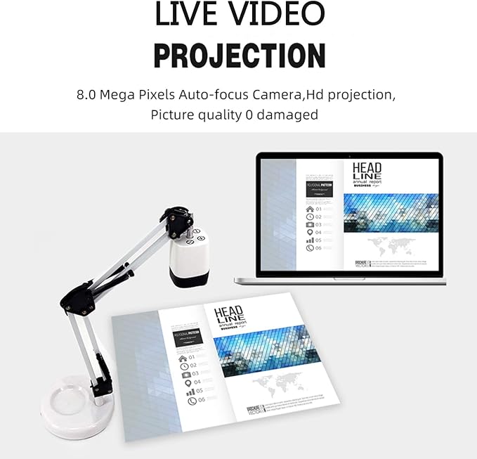 Document Camera for Teachers, 8mp with Auto-Focus and LED Supplemental Light, Excellent for Distance Education and Web Conferencing