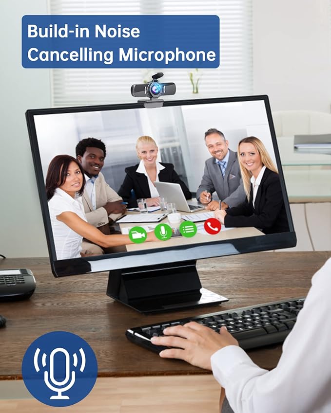 Webcam with Microphone, 1080P 30fps HD Webcams, USB 2.0 Computer Webcam, 3D Noise Reduction and Automatic Gain Web Cam for PC Mac Laptop Desktop,Video Calling, Online Classes and Video Conference