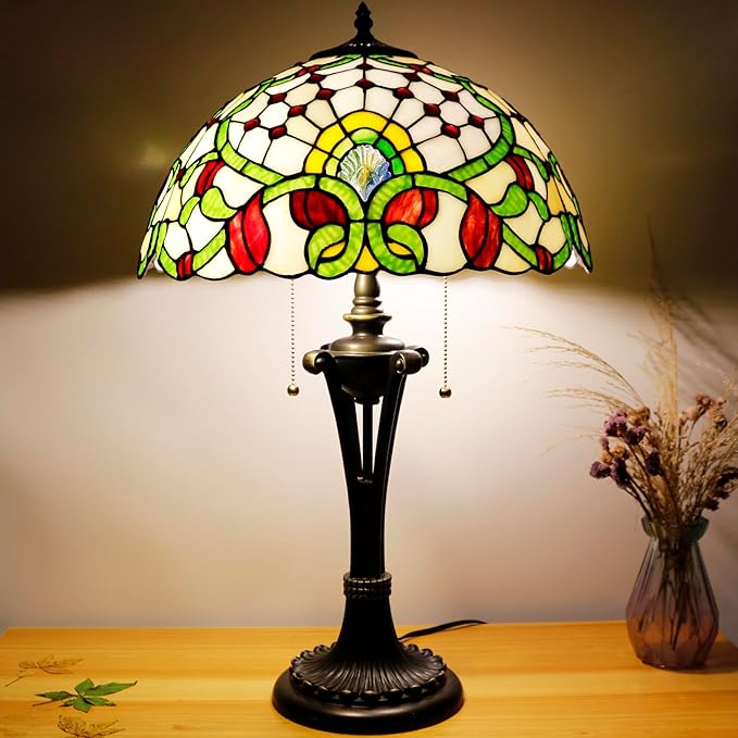 Table Lamp Base Replacement Only, Wide 7 Height 24 Inch, Fit for 12, 14, 16, 18 Inch Tiffany Style Stained Glass Lampshade, Dark Bronze Finish, Resin, Pull Chain Switch(I (W7H24 Inch)) ﻿
