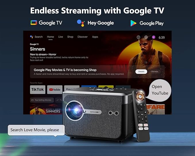 [Licensed Google TV]4K Projector with Wifi6 Bluetooth5.4, Smart Projector Dolby Audio,Voice Control NFC Auto focus 1200 ANSI Lumen,Portable Proyector Outdoor Movie Gaming Camping HDMI ARC