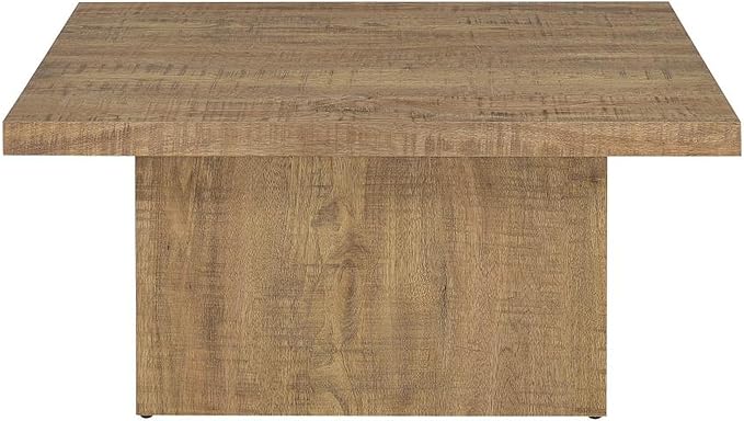 CARTESIAN Square Coffee Table, Natural Mango Wood Finish, Modern Block Base Design, 35.5x35.5x16.25 Inches, Living Room