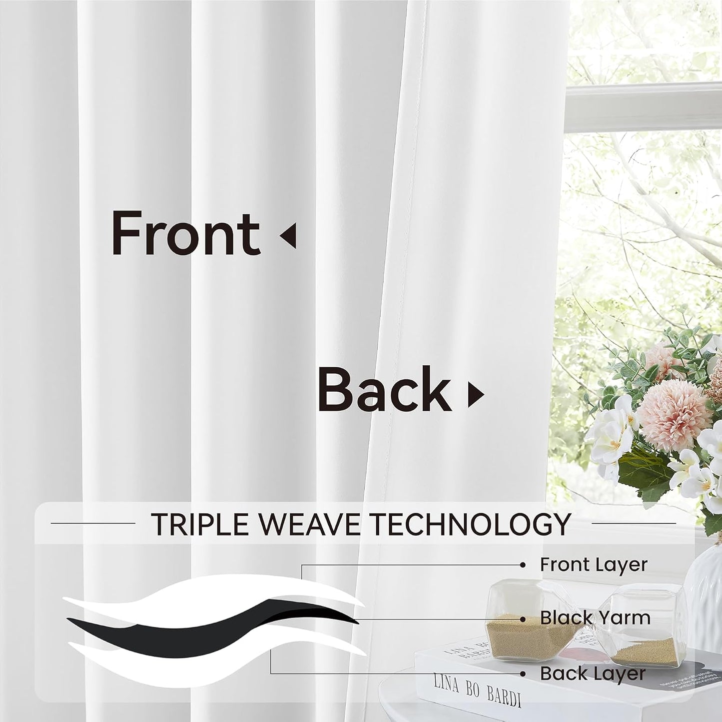 KangBang White Room Darkening Curtains 108 Inches Long, Pinch Pleated Blackout Curtains Sound Dampening Polyester Modern Drapes for Living Room Office with Hooks Track System,40x108 Inch,9FT,2 Panels