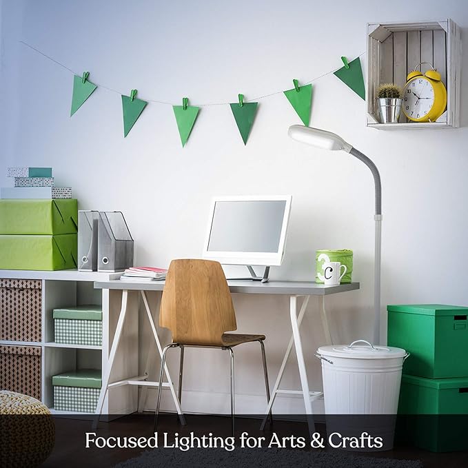 Brightech Litespan - Bright LED Floor Reading Lamp for Over Chair Crafts and Reading, Estheticians' Light for Lash Extensions, Adjustable Standing Lamp for Living Room, Bedroom, Office - White