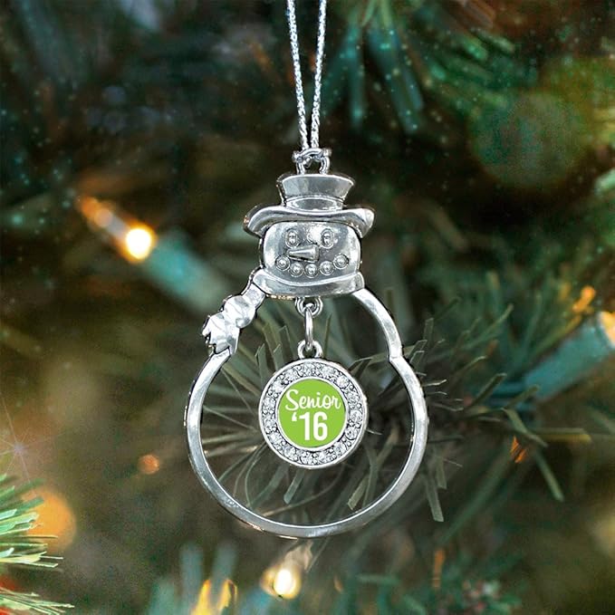 Inspired Silver - Lime Green Senior '16 - Silver Christmas Ornament - Circle Charm Christmas Tree Ornament with Cubic Zirconia - Snowman Hanging Decoration