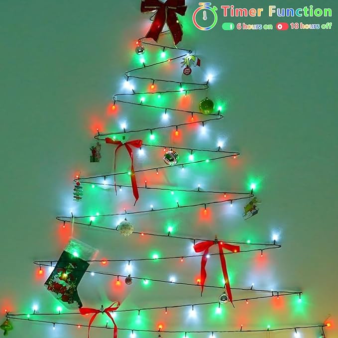 YEGUO 165ft 500 LED Christmas Lights Outdoor Waterproof, 8 Modes Red White and Green String Lights Plug in, Green Wire Twinkle Tree Lights Indoor with Timer Memory