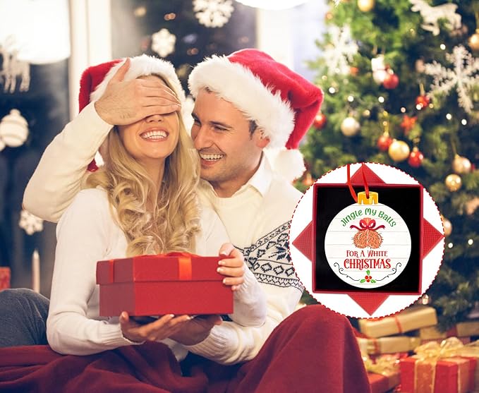 PETCEE Funny Egg Christmas Ornament - Jingle My Balls Christmas Hanging Ornaments Adult Humor Ornaments for Tree Decorations Naughty Keepsake Gifts for Boyfriend Girlfriend Women Husband Wife