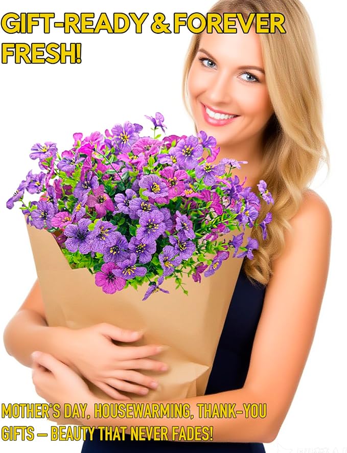 Realistic Silk Daisy Faux Flowers for Outdoor Indoor Decorations - 12 Bundles UV Resistant Artificial Flowers Outside for Hanging Basket Planter Window Box, Fake Plants for Home Porch Garden Décor