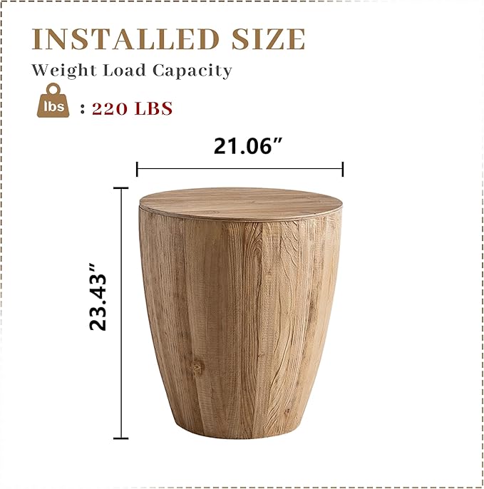 21.06" Vintage Style Bucket Shaped Coffee Table, Drum Coffee Table for Office, Dining Room and Living Room, Nature