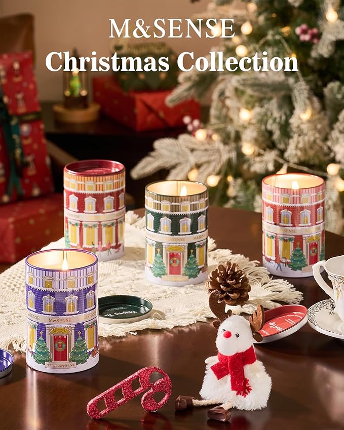 M&SENSE Spicy Mulled Wine Christmas Candles, Warm Apple Cider Holiday Scented Candle for Festival Ambiance, Winter Holiday Candles for Women Men, Soy Wax 11.3oz 70 Hour,Christmas Scented Candles