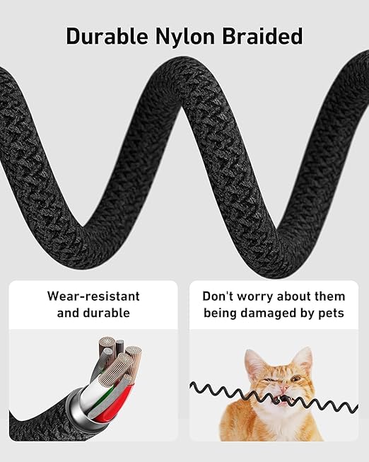 USB C Cable 3FT, 2Pack Coiled Braided USB A to Type C Charger Cable for Car 66W Fast Charging Cord Compatible with iPhone 17 16 15, iPad, Samsung Galaxy, Google Pixel, Moto, TCL, LG Phones and More