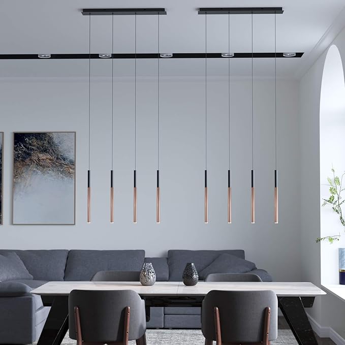 ALTAIR 4 Mini Pendant Lighting Black-Copper - LED Hanging Light Fixture for Kitchen Island, Bar, Foyer - Cluster Pendants - Dimmable, Adjustable Wire, Lamp Bulb Included