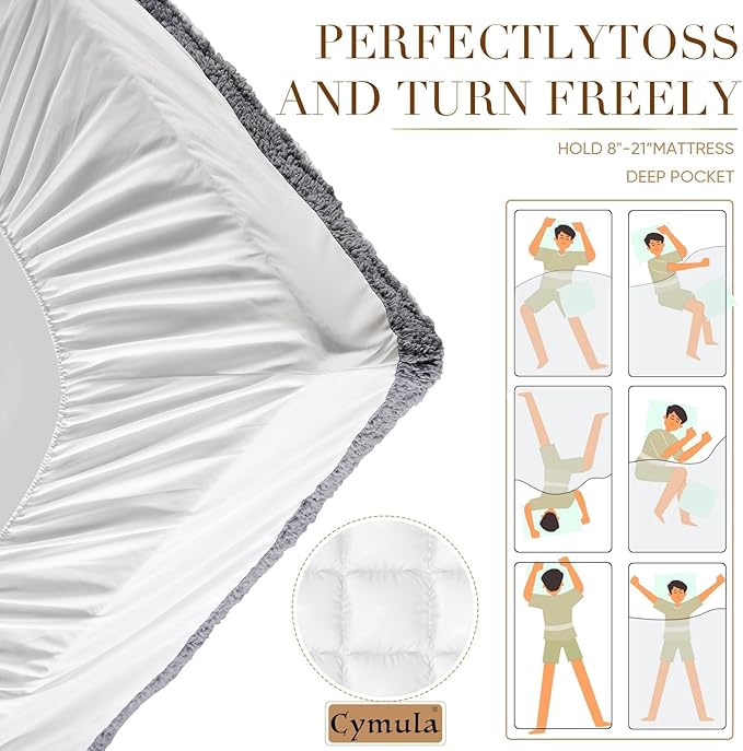 Cymula Full Size Mattress Topper for Winter Sherpa Pillow Top Mattress Pad Topper with 8-21 Inch Elasticated Deep Pockets, Plush Down Alternative Fill Mattress Protector, White