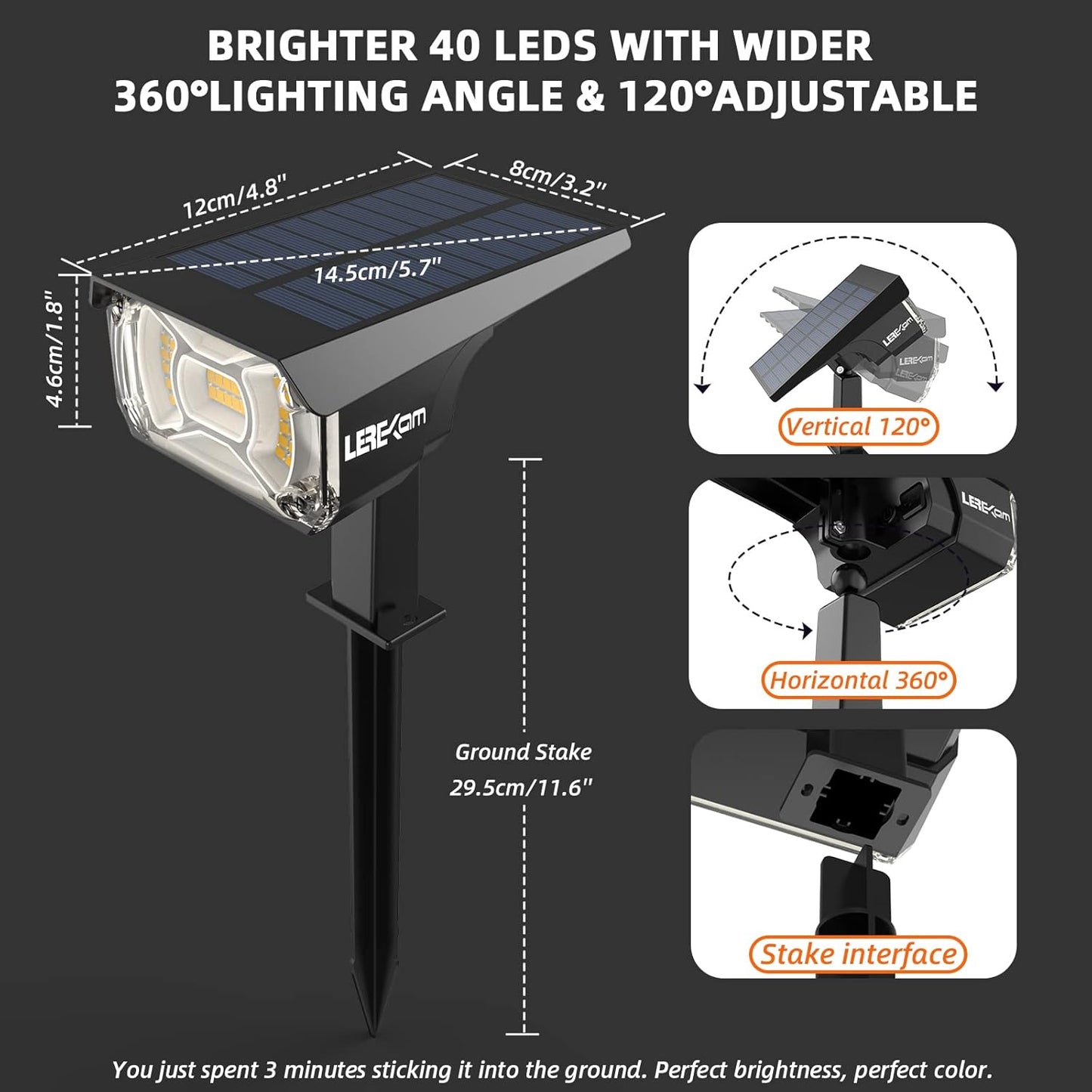 Solar Spot Lights Outdoor Landscape Lights, IP65 Outdoor Waterproof Spotlights, 40 LED's Outdoor Solar Lights for Yard Palm Trees Driveway Patio Pool 10 Pack