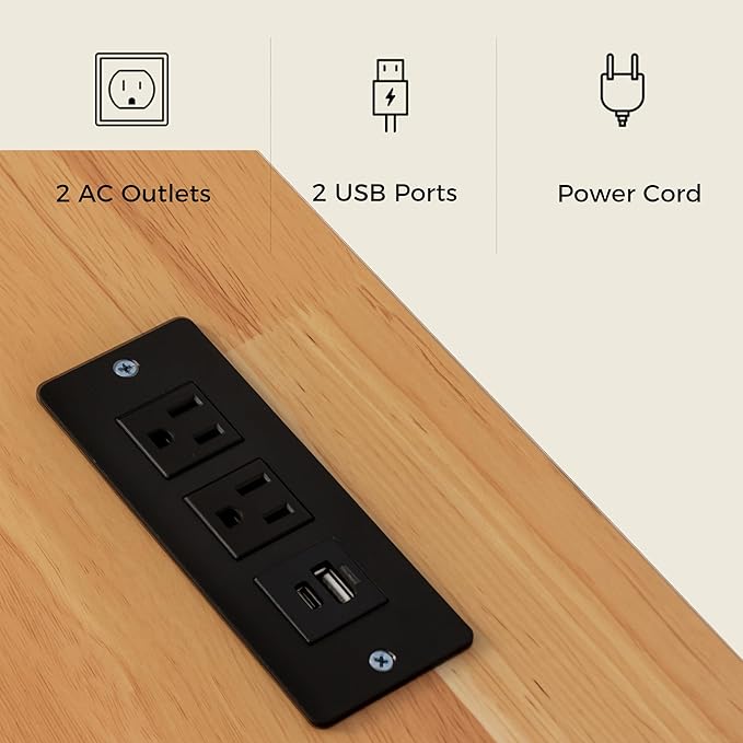 MINCETA End Table Set of 2, Modern Bedside Table with Charging Station and USB Ports, Rustic Wood Square Nightstand with Door for Living Room, Bedroom, Natural Oak