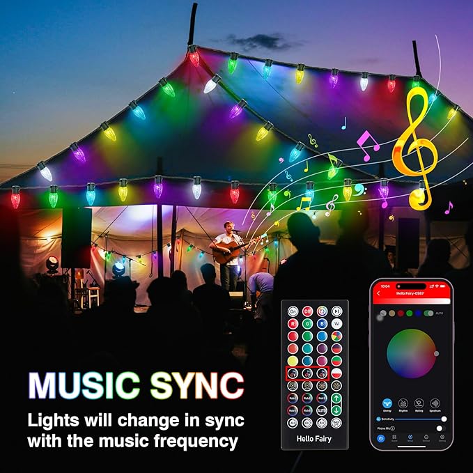Smart C9 Christmas Lights Outdoor, 78FT 100LED RGB Color Changing String Lights, App&Remote Control, Music Sync, Connectable LED Christmas Tree Lights for Outdoor House Holiday Decoration