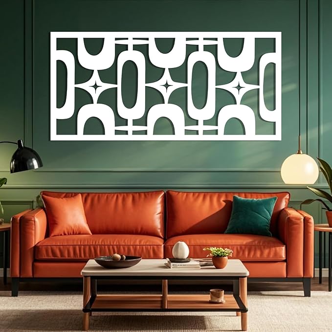 Mid Century Modern Metal Wall Decor, Starburst Metal Wall Art, Large Abstract Geometric Wall Decor, Vintage Starburst Wall Art, Modern Minimalist Mid Century Wall Hanging (White, 59"x28"/150x70cm)