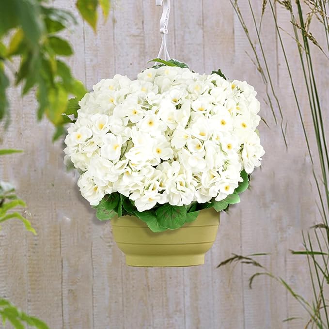6 Bundles Artificial Flowers for Outdoors, Faux Geraniums Artificial Flowers Realistic, Faux Plants Outdoor UV Resistant for Garden Patio Porch Window Box Home Indoor Outdoor Decor (12, White)
