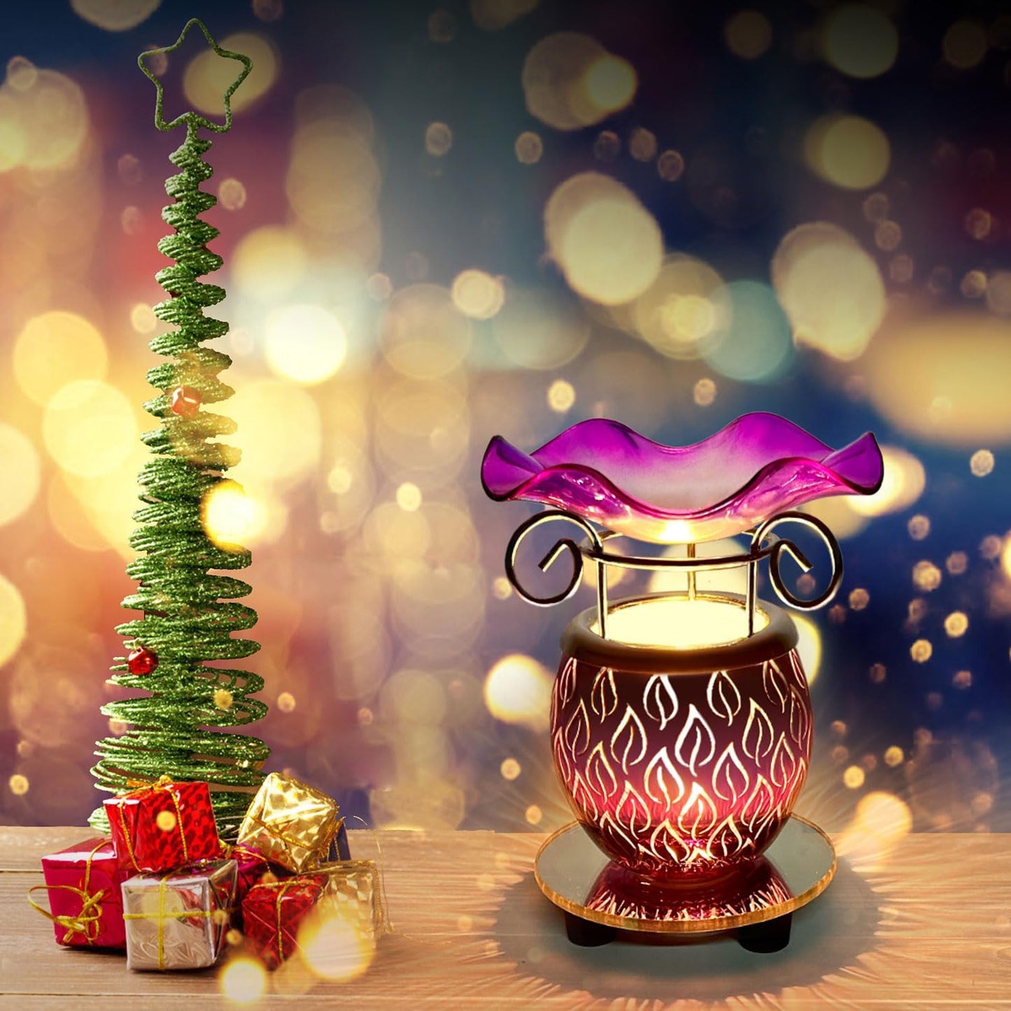 HUNANBANG Electric Scented Wax Warmer with Auto Off Timer - Candle Wax Melt Fragrance Burner (Candlelight-Purple)