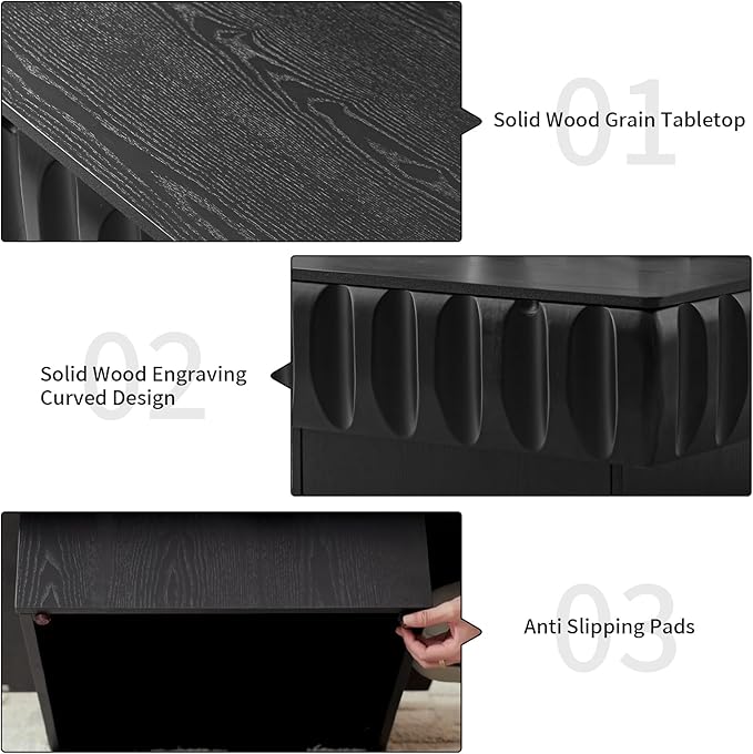 LKTART 31" Lift Top Coffee Table for Living Room, Fluted Coffee Table with Hidden Storage Compartment, Mid Century Modern Solid Wood Veneer Square Center Table for Office Apartment Small Space, Black